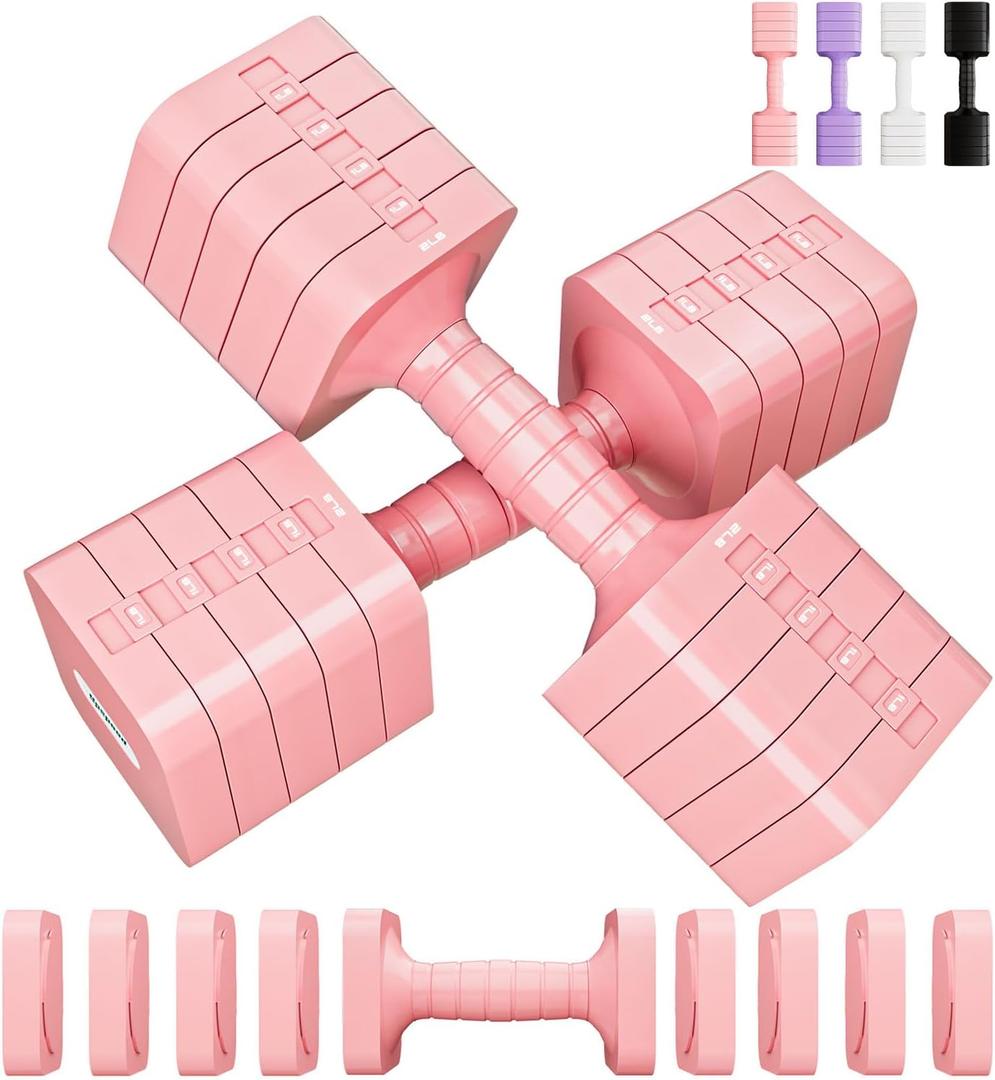 Adjustable Dumbbell Set for Women Men 16LB 20LB Hand Weights Dumbbells Sets Woman Exercise Fitness dumbbell Adjust dumbbells set of 2 for Home Gym Workout Strength Training Equipment (Pink)