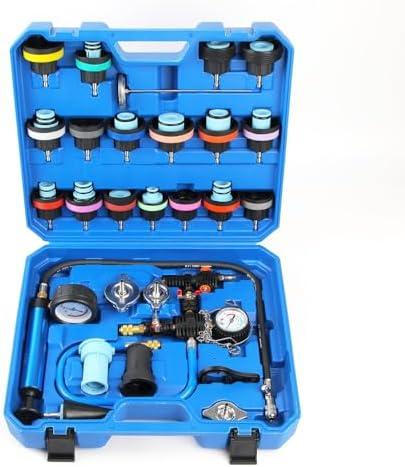 ZEAJSRU 28PCS Radiator Pressure Tester Kit, Universal Coolant Pressure Tester and Vacuum Refill Tool with Adapters for Automotive Cooling System Leak Detection (Blue)