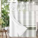 Bath Boho Sage Green Shower Curtains for Bathroom, Heavy No Hook Shower Curtain and Liner Set, Striped Fabric Shower Curtain Farmhouse with Tassels, Washable & Waterproof, 74"x72"