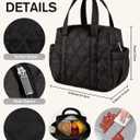 Quilted Puffer Lunch Bag for Women, Leakproof Lunch Box for Adult Girls, Large Capacity Reusable Lunch Box for Work School Picnic Travel (Black)
