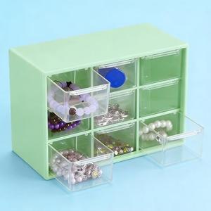 Desk Organizer Box with Nine Compartments Plastic Desktop Drawer Storage Box for Hardware, Beads, Cosmetics, Office, and Craft Storage, Green