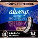 Always Discreet Boutique Incontinence Pads, for Bladder Leaks, Moderate Absorbency, Regular Length, 144 Count (3 Packs of 48)