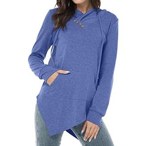 AYIFU Womens Long Sleeve Tunic Hoodies Irregular Hem Hoody Casual Solid Tops with Pocket Small
