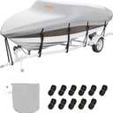 VEVOR Boat Cover 14-16 ft Trailerable Waterproof Boat Cover, 600D Marine Grade PU Oxford Bass Boat Cover, with Motor Cover and Buckle Straps, for V-Hull, Tri-Hull, Fish Ski Boat, Runabout, Grey (14'-16' Length, Beam Width up to 90")