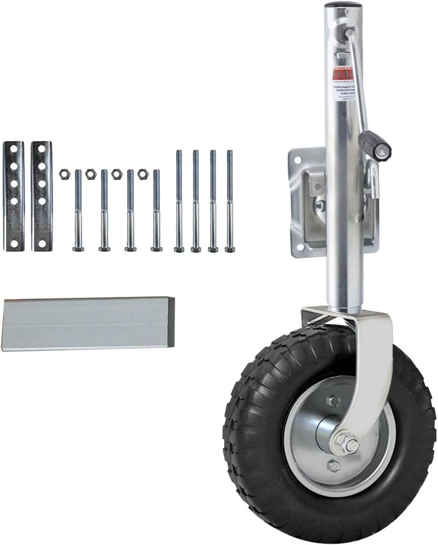 Trailer Jack with Pneumatic tire, 13.38in Beach Boat Trailer Jack Wheel, Heavy-Duty Bolt-On Swivel Tongue Jack, 2000lb Capacity, 10.2in Vertical Lift