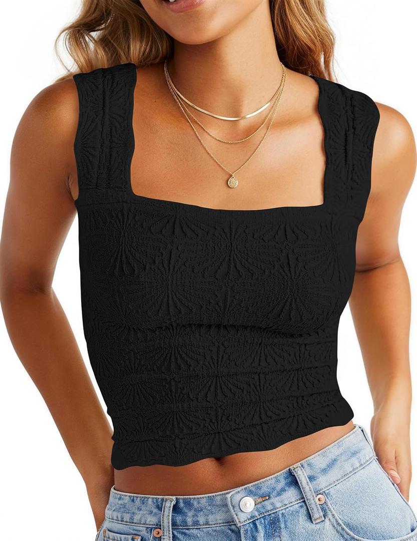 Crop Tank Tops for Women Square Neck Summer Top Wide Strap Tank Top (S)