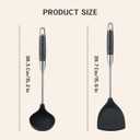2 x FJNATINH Silicone Wok Spatula and Ladle Set - Stainless Steel Wok Tools, Wok Utensil,Non Stick Heat-Resistant Cooking Utensils BPA Free Kitchen Utensils Cookware (Black Stainless Steel-2PCS)