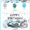 59 Pcs Race Car Birthday Party Supplies, Watercolor Race Car Themed Party Decoration Vintage Race Car Backdrop Balloons Cake Cupcake Topper for Racing Car Themed Party Decor