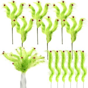 Norme 12 Pcs Christmas Tree Decorations 15.7 Inch Lime Green Furry Christmas Tree Topper Picks with Small Red Ball Vase Filler Picks Decor Ornaments for Table Mantle Gift Wrap Xmas Holiday Decor