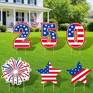 Fuutreo 6 Pcs 250th Anniversary Yard Sign with Stakes Semiquincentennial 4th of July Outdoor Decoration USA Flag Sign for 1776-2026 Patriotic 250th Birthday Independence Day Lawn Decor