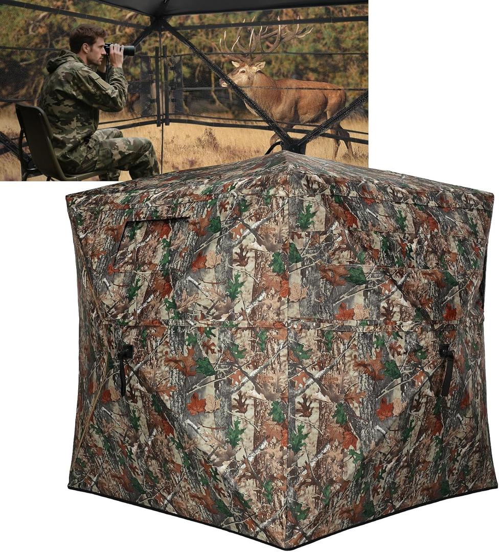 TLC Sport Hunting Blind with Carrying Bag, 270/360 Degree See Through, 2-3 & 3-4 Person Pop Up Ground Blinds, 300D Portable Concealed Hunting Tent for Deer and Turkey