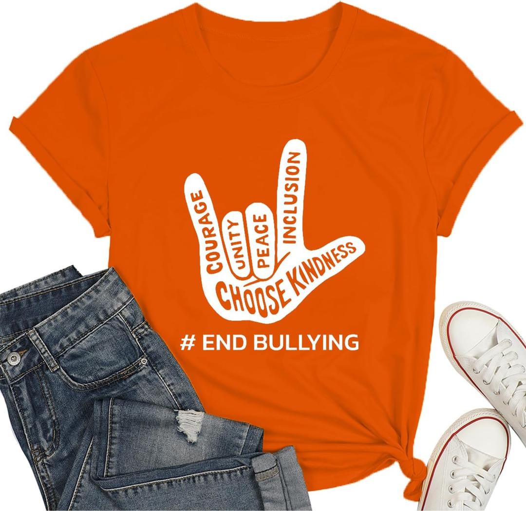 Unity Day Shirts for Women Kindness Tshirt End Bullying Tee Orange Tops Peace Tee (Orange)