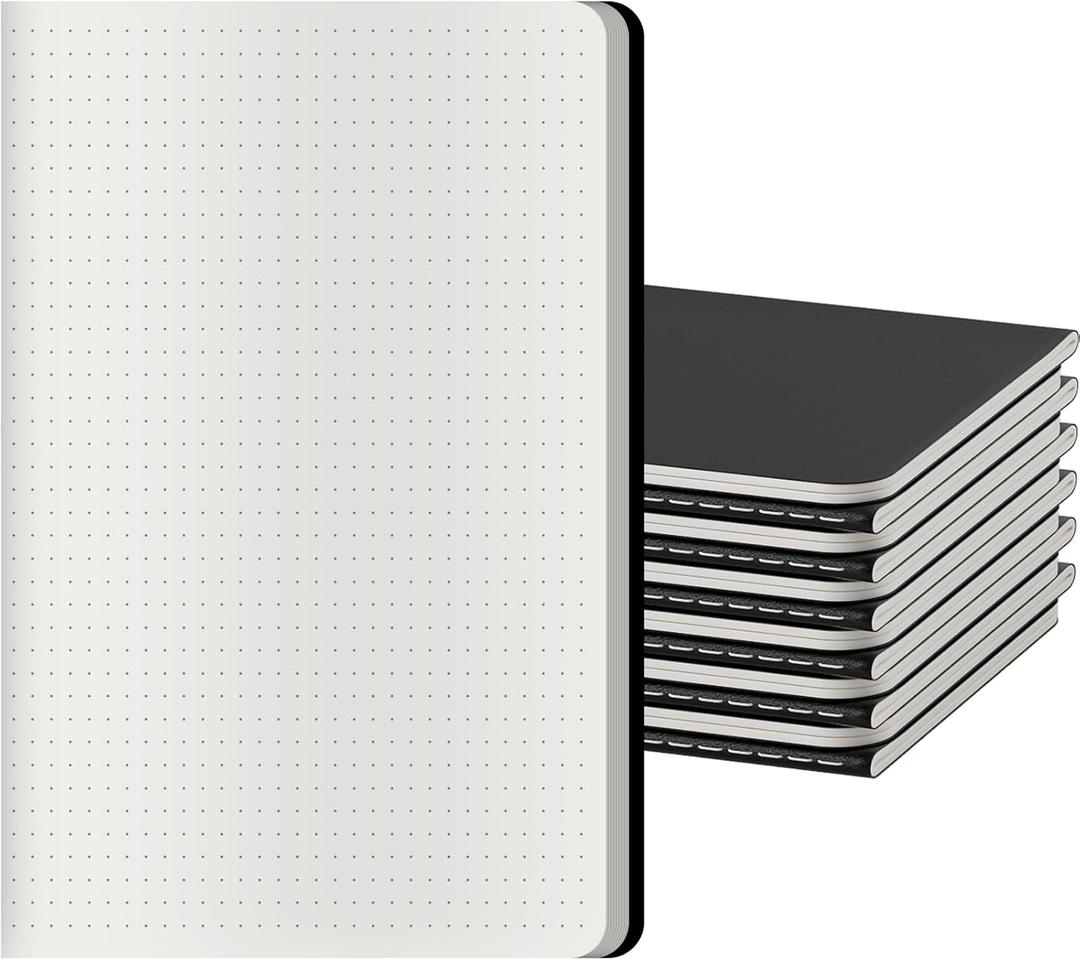 Dot Grid Notebook A5-60 Pages Thick Paper No Bleed, Black Cover Bullet Journal & Sketchbook, Lay Flat Binding for Smooth Writing | Dotted Notebook for Notes, Planning, Drawing, 12 Pack