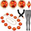 BBTO 7 Pcs Halloween Cosplay Accessories Waist Belt Opera Satin Gloves High Waisted Leggings with Red Gem Diamond Rhinestones (Black, Light Gray)