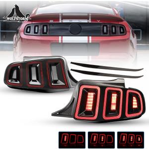 WOLFSTORM LED Tail Light Fit for 2010 2011 2012 2013 2014 Ford Mustang with Dynamic Running Turn Light Design, 10-14 Ford Mustang Tail Light Replacement Assembly,1 Pair (Black Red)