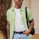 Runcati Mens Button Down Linen Shirt Short Sleeve Summer Beach Wedding Tops (Green, M)