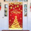 Christmas Door Cover, Red Christmas Door Banner Merry Christmas and Happy New Year Front Door Christmas Tree Backdrop for Winter Holiday Xmas New Year Decorations,70.8 X 35.4 Inch