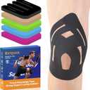 PreCut Kinesiology Tape for Knees, 12PCS Upgraded Waterproof KTQUICK Knee Tape for Knee Pain Relief Pre Cut, Original Cotton Athletic Knee Tape, Waterproof&Hypoallergenic Latex-Free for Sports (Black)