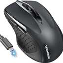 TechRise Bluetooth Mouse (BT5.0/3.0 & 2.4G) Rechargeable Wireless Mouse, 4800 DPI Optical Tracking, 6 Adjustable DPI, 2.4GHz with USB A Receiver, Quiet Clicks, Ergonomic Grips, 6 Buttons - Grey