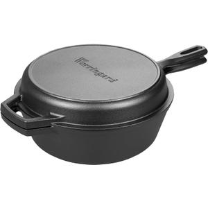 VORRINGARD Preseasoned Cast Iron Double Dutch Oven Pot with Skillet Lid, for Bread Baking, Outdoor, Campfire Cooking, 3 Quart