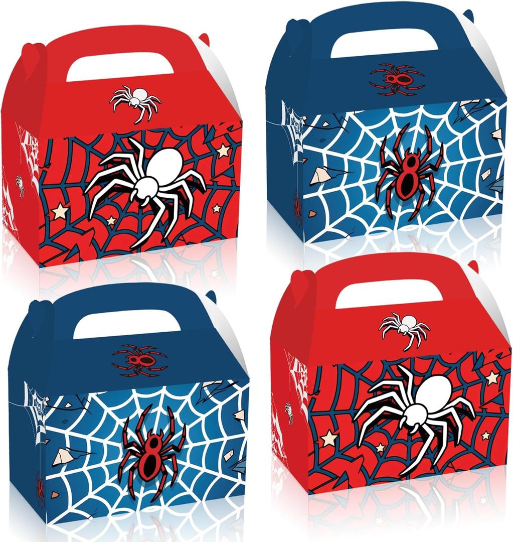 FLOLUVZ 16 PCS Spider Theme Party Favor Treat Boxes, Spider Goodie Boxes Gift Bags, Gable Candy Box for Cartoon Themed Birthday Party Supplies Decorations