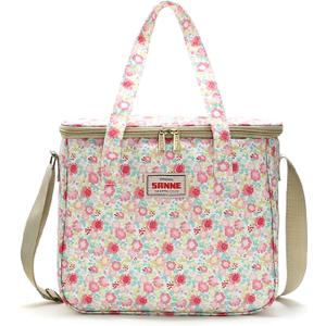Lisianthus Floral Cute Lunch Bag for Women, Adult Reusable Lunch Box, Large Capacity Lunch Tote with Adjustable Shoulder Strap Floral-Pink