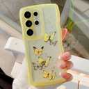 UEEBAI Wave Butterfly Case for Samsung Galaxy S25 Ultra 5G Case, Pretty Bling Star Butterfly for Women Cute Shiny Glitter Phone Cover for Girls Bling Clear Cover Curly Shockproof Girly Shell -Yellow