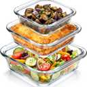 Domensi 3 Pcs 8x8 & 7x7 & 6x6 in Square Glass Baking Dish Set Deep Baking Pan Stackable Bakeware with Handles Oven Dishwasher and Microwave Safe, 1 Qt, 1.2qt, 2 Qt