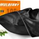 100% Mulberry Silk Pillowcase for Hair and Skin, 22 Momme Pure Natural Silk Pillow Case Both Sided with Zipper, Pillow Cover for Women Mom Men (Black, Standard 20''26'', 1 Pack)