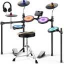 Donner DED-70L Electronic Drum Set with LED Light Up Quiet Mesh Drum Pads & 9" Cymbals, 150 Sounds, 15 Drum Kits, USB MIDI, Type-C Charging, 2 Pedal, Throne, Headphones, Sticks, Melodics Lessons