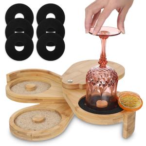 Margarita Salt Rimmer Set for Cocktails, Bamboo 3-Tier Cocktail Glass Rimmer for Salt/Sugar/Lime Seasoning Craft Cocktails Bartender Rimming Station Drink Accessories for Bar With 6 Sponges