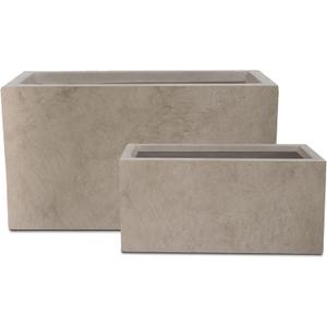 Kante 31.4" and 23.6" L Rectangular Concrete Planters (Set of 2), Outdoor Indoor Modern Plant Pot with Drainage Hole and Rubber Plug for Garden, Patio, Weathered Concrete Finish