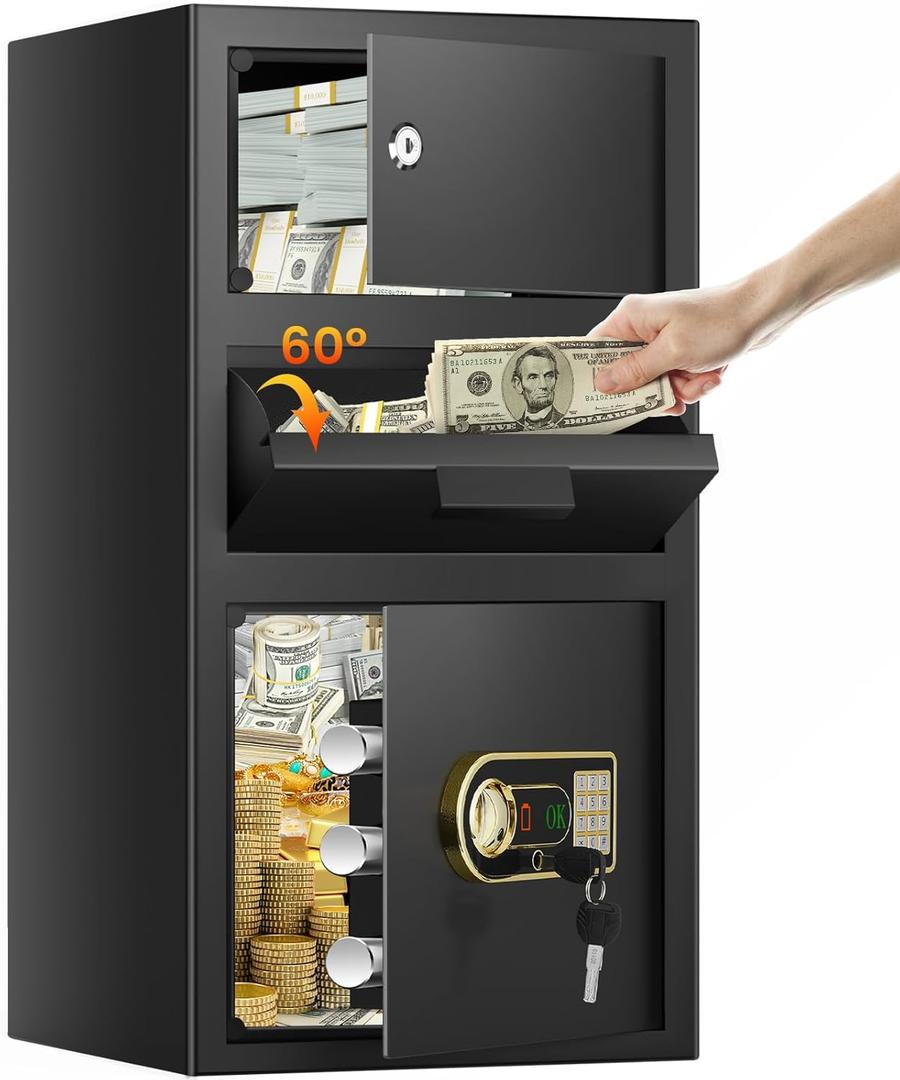 6.0 Cu ft Large Fireproof Drop Safe Box for Business, Anti-Theft Cash Safes Drop Box with Drop Slot, Digital Keypad and Spare Key, Heavy-duty Depository Drops Safe for Home Retail Busines Restaurants