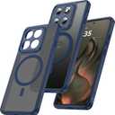 Magnetic for Motorola Moto Edge 2025 Case [Compatible with MagSafe] Slim Thin Translucent Matte Phone Case with Camera Cover, Military Grade Drop Proof Silicone Bumper, Blue