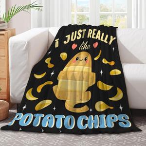 I Just Really Like Potato Chips Blanket Food Potato Blanket Soft Comfy Flannel Blankets Plush Cozy Throw Blanket for Couch Picnic Travel Outdoor Indoor Unisex 50x40in for Children