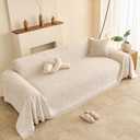 Reversible Couch Covers for Dogs 2 Cushion, Loveseat Slipcovers Washable, Pet L Shape Sectional Protector Washable, Boho Couch Cover Blanket, Wavy Stripe Chenille, White, 71"x102"