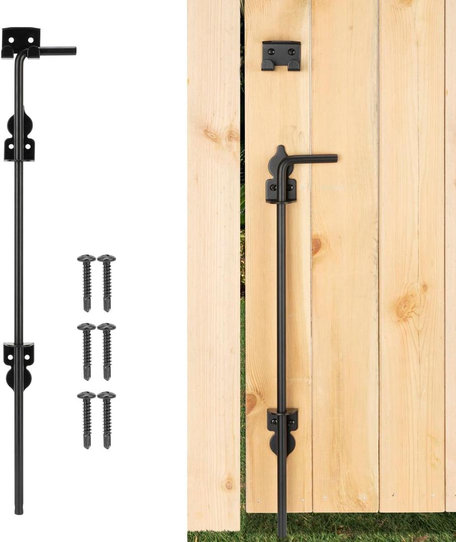 18" Cane Bolt Heavy-Duty Drop Rod for Gate, Gate Ground Latch for Wooden Fences Metal Gates Doors, Metal Gates Doors Stopper for Gate Ground, Wrought Iron Gate Latches, Black Finish(1 Pack)