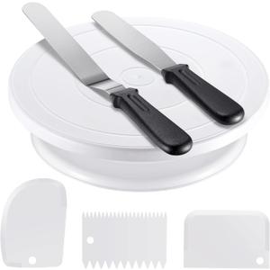 Kootek Cake Decorating Kit Baking Supplies Cake Turntable with 2 Frosting Straight Angled Spatula 3 Icing Smoother Scrapers Baking Accessories Tools for Beginners and Pros, White