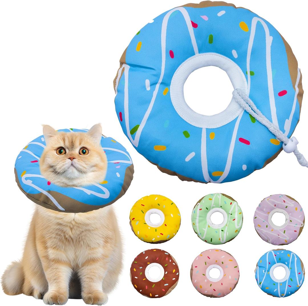 Seyezo Cat Cone Collar Soft, Adjustable Cat Recovery Collar Kitten Cones to Stop Licking, Cute Donut E Collar After Surgery, Cats Neck Pillow Elizabethan Cones of Shame (Waterproof Blue, Medium)