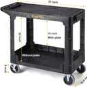 ELAFROS Heavy Duty Plastic Utility Cart, 37 x 18.8 in, Flat Top, Swivel Wheels, 550 lbs Capacity, Black