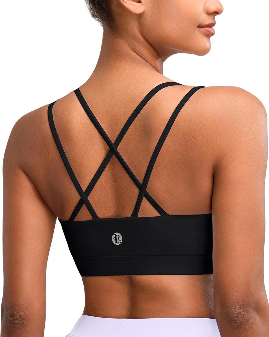 RUNNING GIRL High Impact Sports Bras for Women - Scoop Neck Strappy Sports Bra High Support Moulded Cup Workout Bra (Black, M)