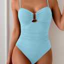 Eomenie One Piece Swimsuit for Women Tummy Control Ruched Bathing Suit Cutout U Wire Swim Suits (Blue) M
