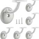 HOME MASTER HARDWARE Hand Rail Brackets, Stair Railing Bracket Heavy Duty Hardware for Stairways, Home or Office Staircase Support Handrail Brackets, Satin Nickel (6 Pack)
