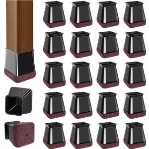 OCONDA 20 Pcs Chair Leg Floor Protectors for Hardwood Floors, Black Rubber Furniture Sliders with Felt, Silicone Furniture Leg Caps Covers (Fit Square Diameter:13/16" to 1")