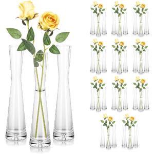 Hewory Glass Bud Vases for Centerpieces Set of 36, Handmade Modern Clear Small Skinny Decorative Single Flower Vase, Minimalist Slim Floral Vase for Home Wedding Party Events Table Decor, 9.64"