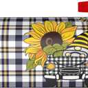 Funny Summer Gnome Driving Car and Sunflower Waterproof Mail Cover Magnetic Mailbox Wraps Plaid Pattern Post Letter Box Cover for Garden Home Decor 21x18 in