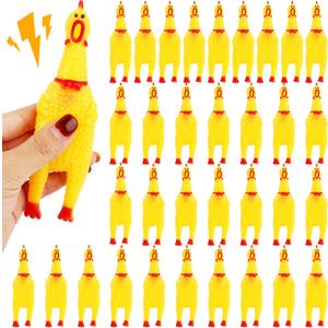 34 Pcs 6 Inch Squeaky Rubber Chickens Screaming Chicken Bulk Yellow Squawking Chicken for Kids Adults Party Prank Novelty Favors Family Game Toys Noise Maker