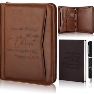 Fuyoooo 3 Pcs Father's Day Christian Gifts for Church Men Pastor's Appreciation Gifts Leather Bible Verse Portfolio Scripture Notebook Bible Pen Religious Coworkers Pastor(Philippians 4:13)