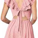 Lrady Womens Deep V Neck Tie Back Ruffle Sleeveless A Line Flowy Swing Shift Short Mini Dress Size S