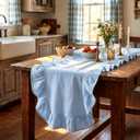 Tegeme Blue Ruffled Table Runner 12''x71'' Cotton Ruffle Scalloped Tables Runner Spring Farmhouse Blue Ruffle Tablecloth for Home Kitchen Dinner Party Table Decorations